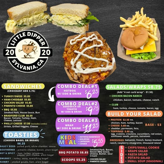 Sandwich and lunch offerings graphic from Little Dipper Coffee and Ice Cream